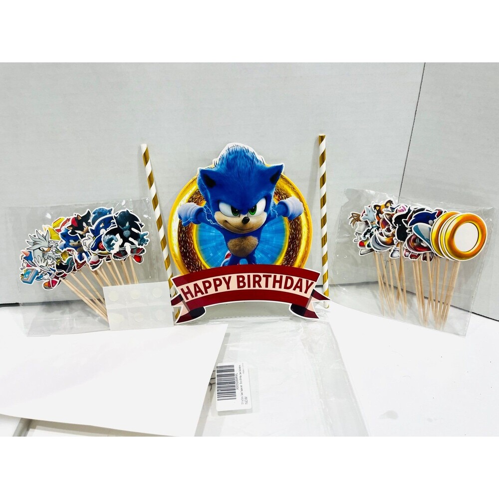 Sonic Birthday Party Decor 33 Piece Set 32 Cupcake Toppers 1 Cake Top Straws